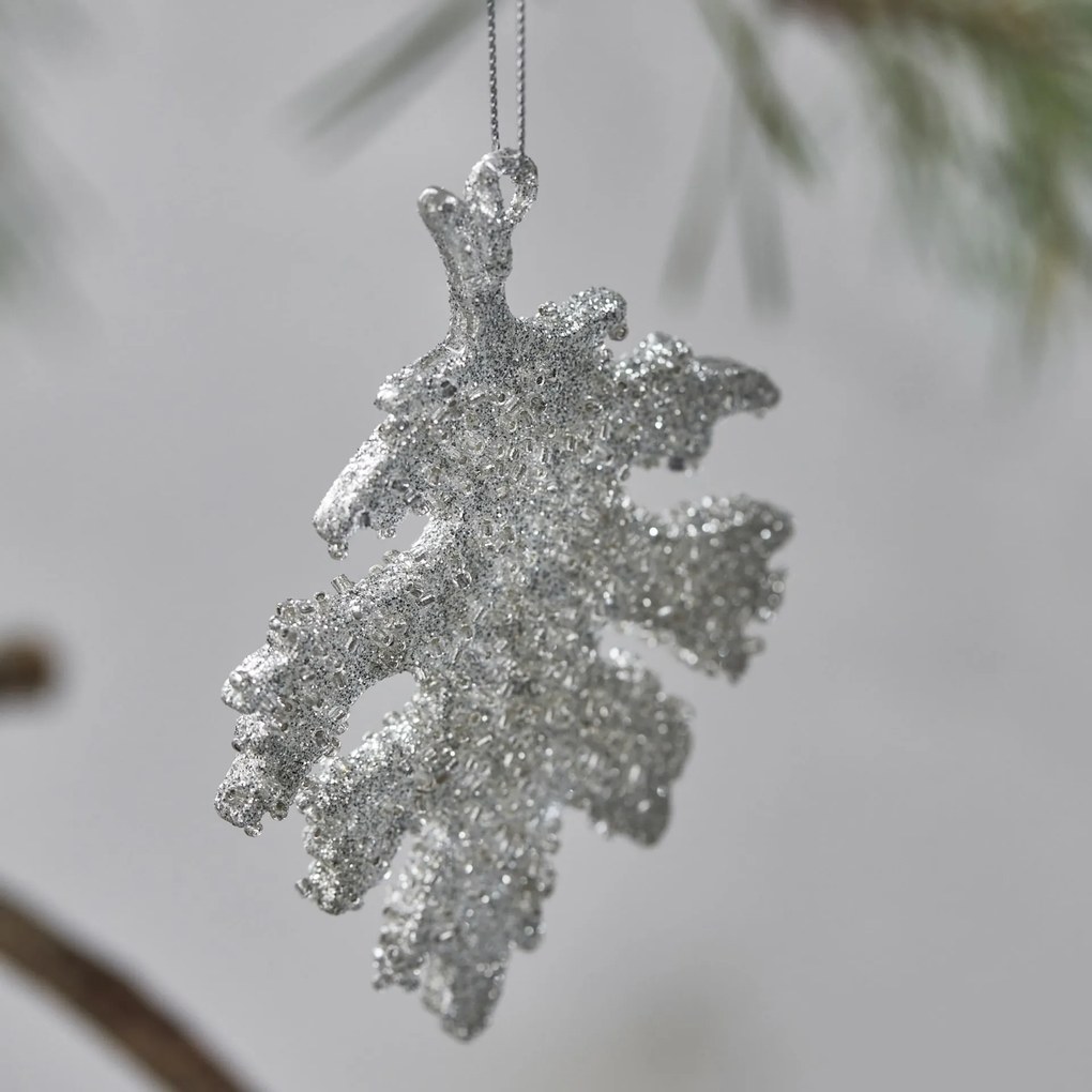 House Doctor Vánoční ozdoba Leaf Gliz Silver Glitter – set 3 ks