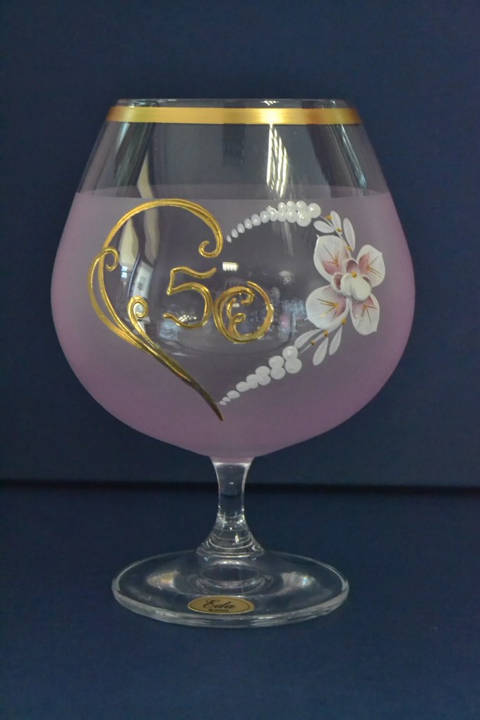 Výročný pohár na 50. narodeniny - BRANDY - ružový (v. 16 cm)