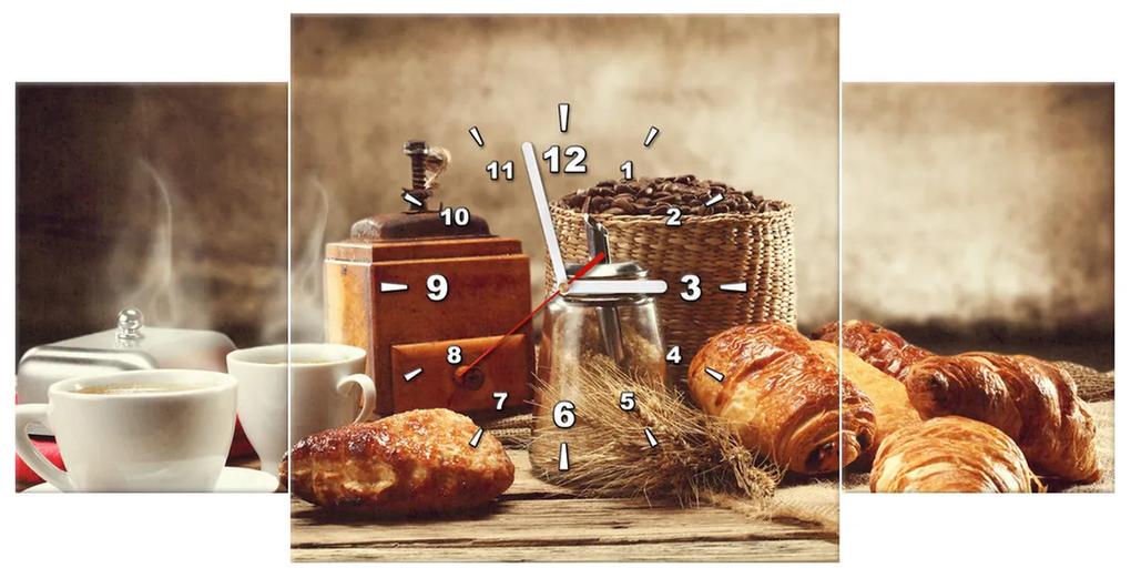 Gario Obraz s hodinami Chutné raňajky - 3 dielny Rozmery: 90 x 30 cm