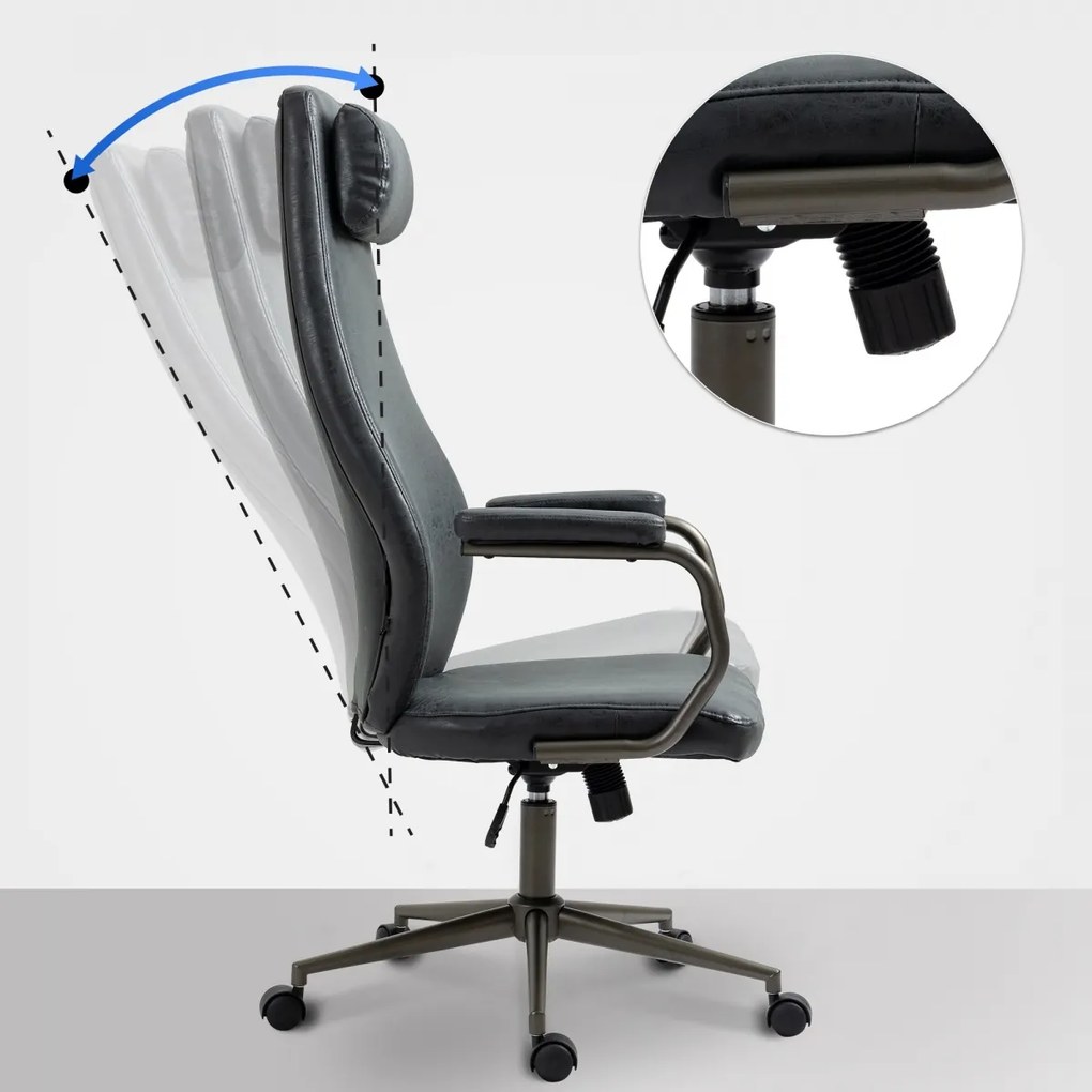 Design-Shop Kancelárska stolička Pocatello v industriálnom štýle - koženka - Čierna antik