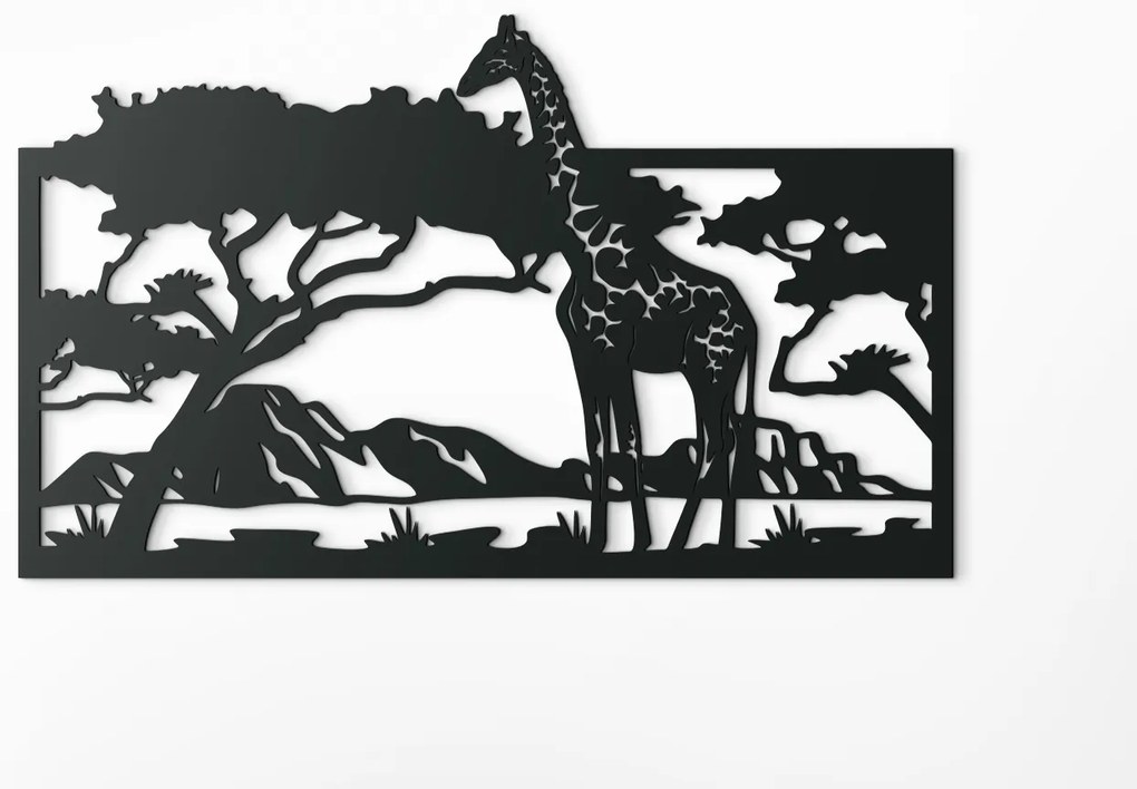 drevko Drevený obraz na stenu Žirafa v savane Rozmer obrazu: 27 x 44,5 cm, Farba dekorácie: Čierna