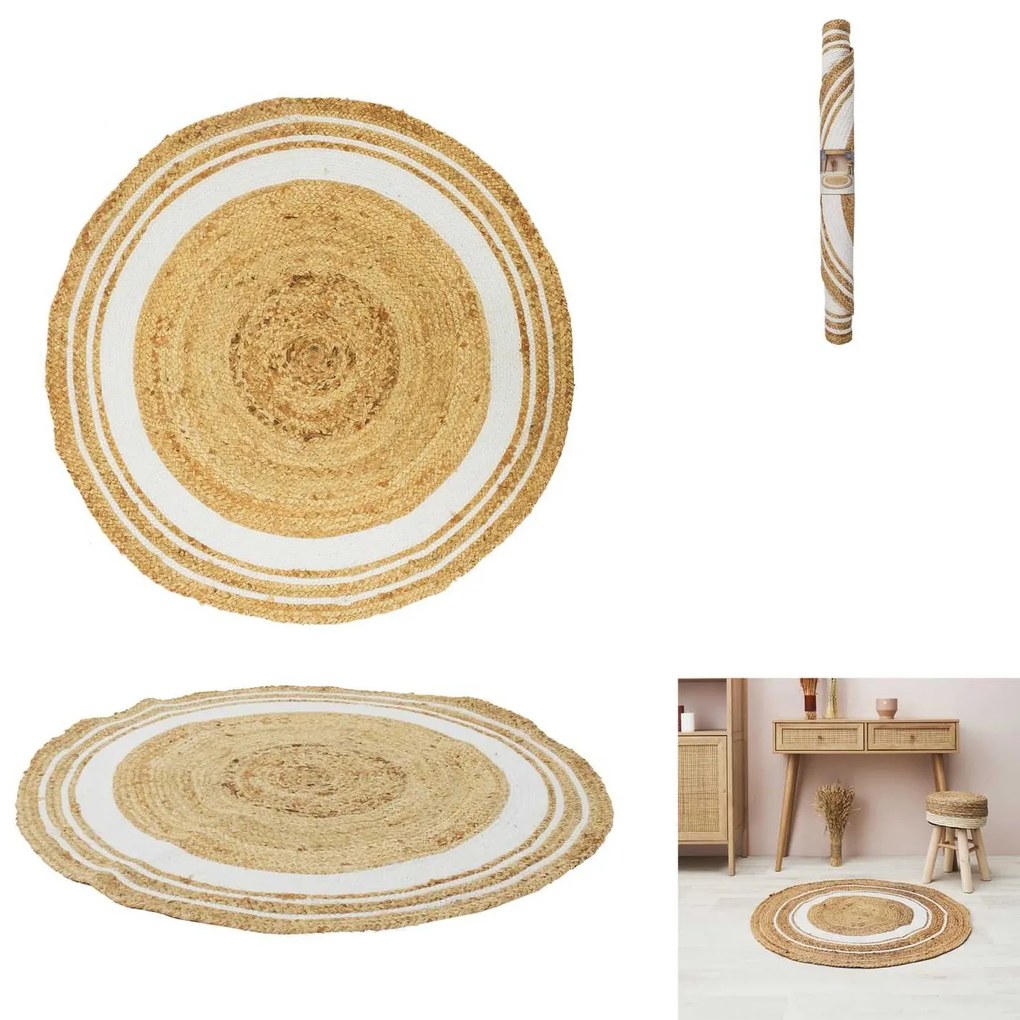 Koberec Boho Ring, (fi) 90 cm, béžová/biela