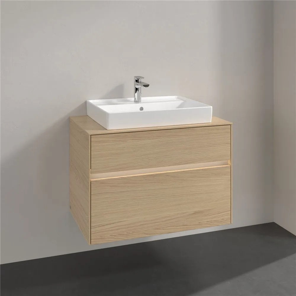 VILLEROY &amp; BOCH Collaro závesná skrinka pod umývadlo na dosku (umývadlo v strede), 2 zásuvky, s LED osvetlením, 800 x 500 x 548 mm, Nordic Oak, C080B0VJ