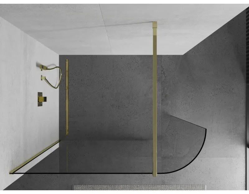 Mexen Kioto, zaoblená sprchová zástena 110 x 200 cm, 8mm číre sklo, zlatý profil, 800-110-101-50-06