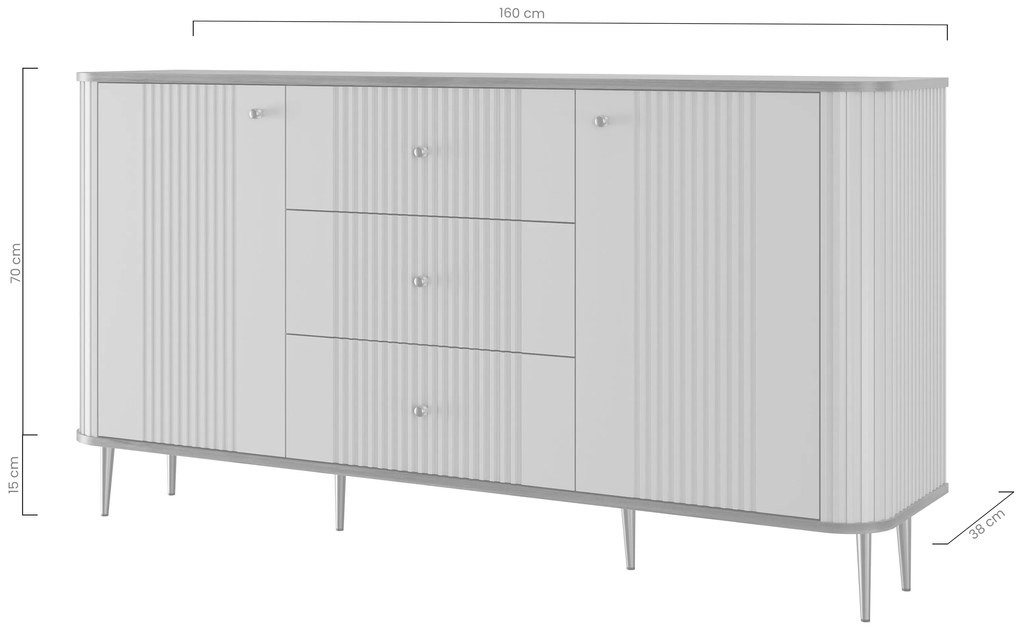 Komoda Vespera 160 cm so zásuvkami - kašmírová / orech / čierne nožičky
