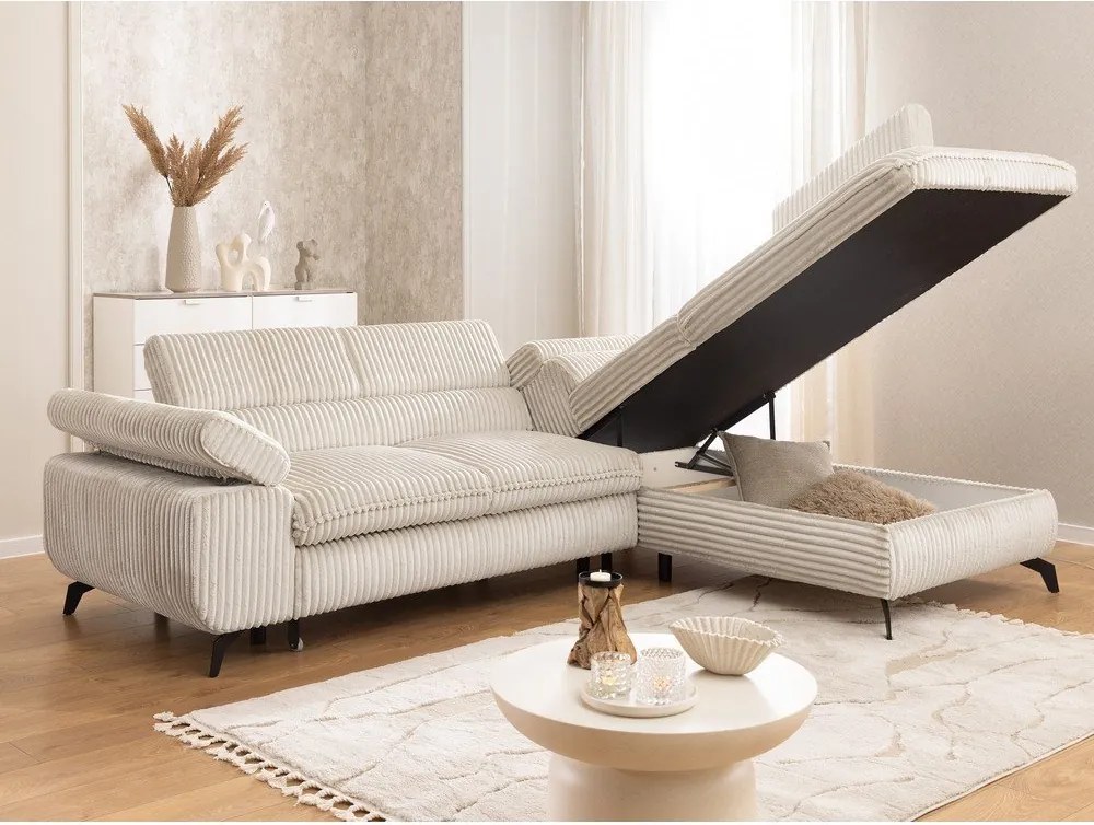 Krémová menčestrová rohová pohovka (pravý roh/do L) Marbeya – Ropez