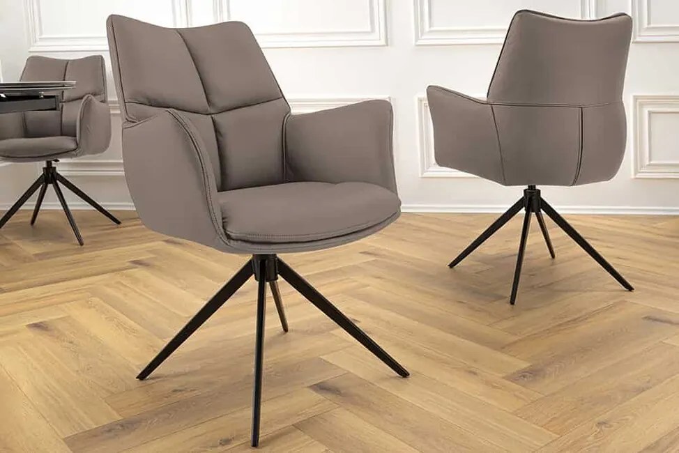 Otočná kožená jedálenská stolička Gaston hnedá