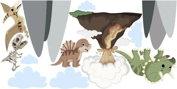 Nálepka na stenu pre deti fantastický svet dinosaurov 60 x 120 cm
