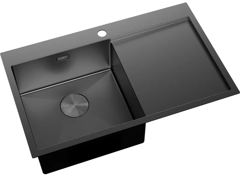 Mexen Exar, 1-komorový nerezový drez s odkvapkávačom, ľavý, 780 x 480 mm, čierna, 6433781010L-70