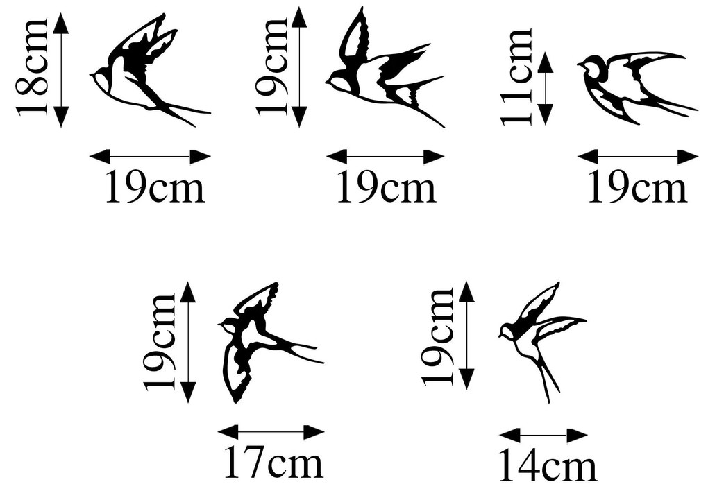 Nástenná kovová dekorácia Swallows čierna