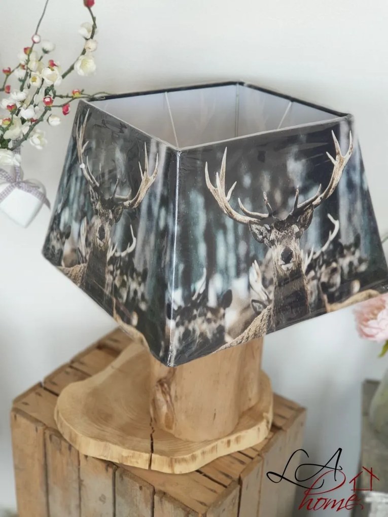 Štvorcové tienidlo na lampu s jeleňom v zimnej krajine - 37 * 37 * 25cm