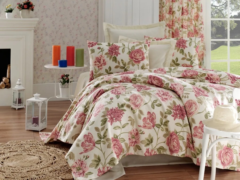 Súprava 4 ks bavlnených obliečok s prehozom Pinkie biela/ružová