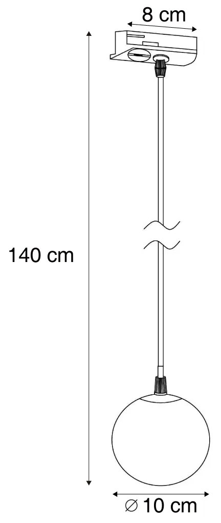 Moderné závesné svietidlo čierne s bielym sklom pre 1-fázový koľajnicový systém - Iconic Perle