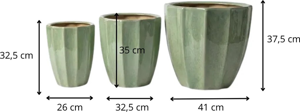 Sada 3 ks keramických květináčů NEVA XVII zelená