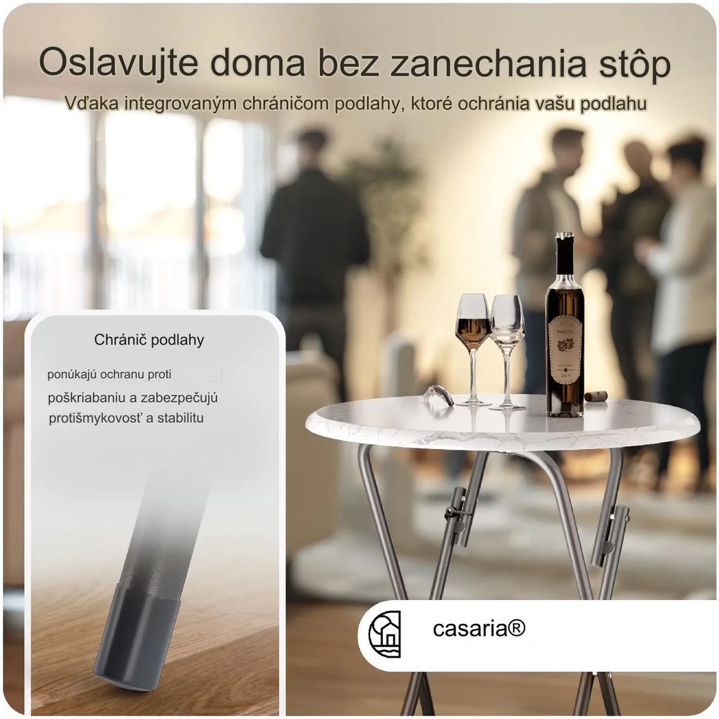 InternetovaZahrada Skladací barový stôl Ø60 cm - biely/ mramorový vzhľad