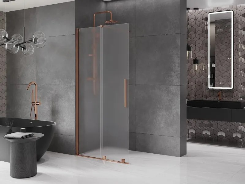 Mexen Velar, sprchová zástena s posuvnými dverami Walk-in 90 x 200 cm, 8mm sklo námraza, ružové zlato, 871-090-000-33-60