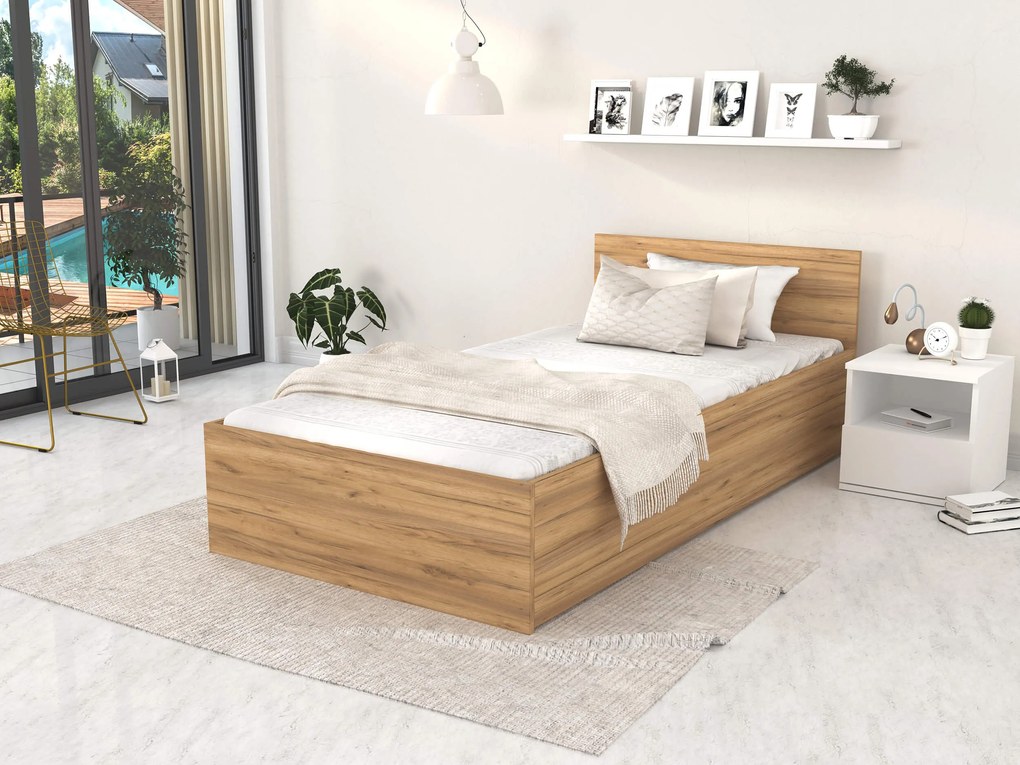 Jednolôžková posteľ s úložným priestorom Dolly - dub craft Rozmer: 200x90