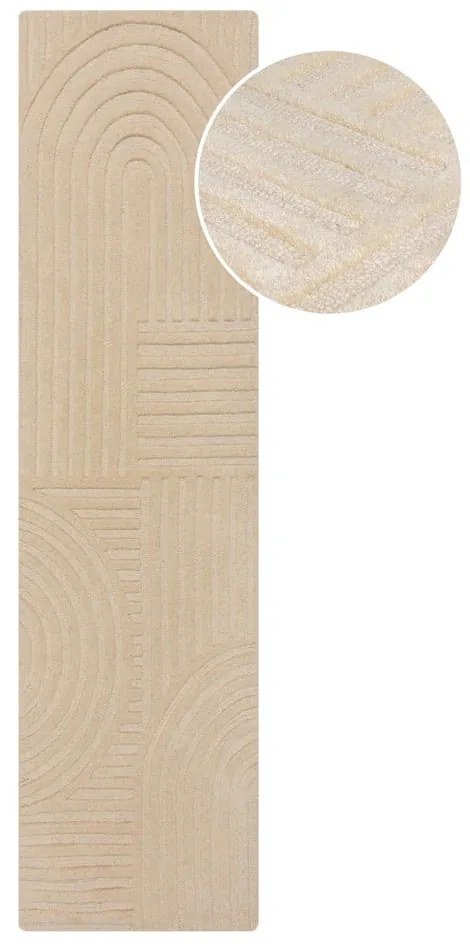 Béžový vlnený koberec behúň 60x230 cm Zen Garden – Flair Rugs