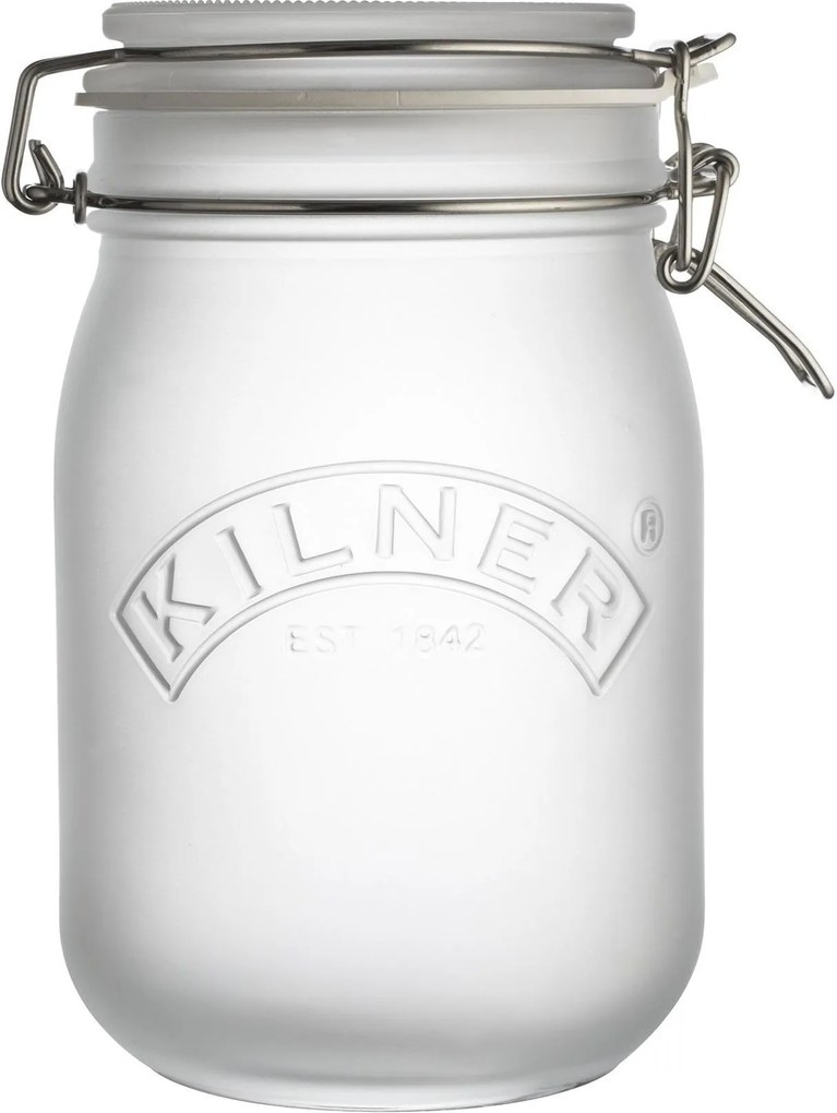 KILNER Sklenená dóza s klipom White Frosted 1 l