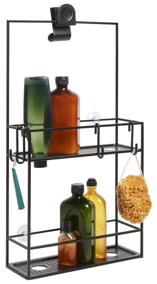 Čierna závesná oceľová kúpeľňová polička Cubiko - Umbra