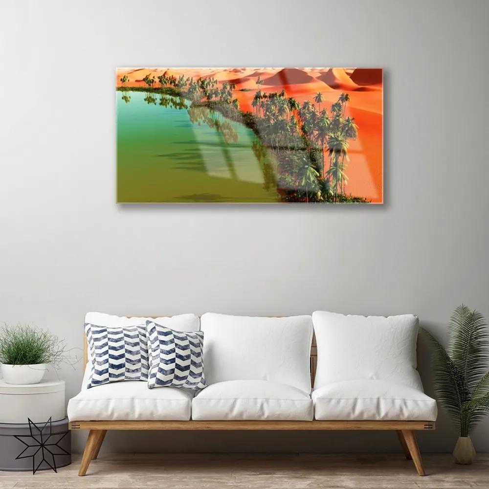 Skleneny obraz Jazero púšť palmy 140x70 cm