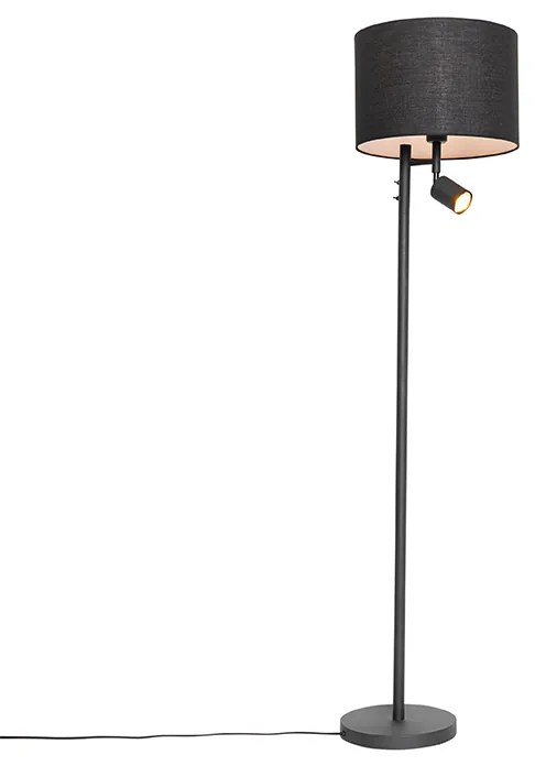 Stojaca lampa čierna s bielym vnútrom a lampou na čítanie - Jelena