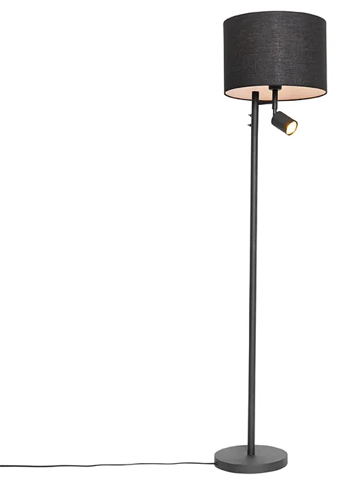 Stojaca lampa čierna s bielym vnútrom a lampou na čítanie - Jelena