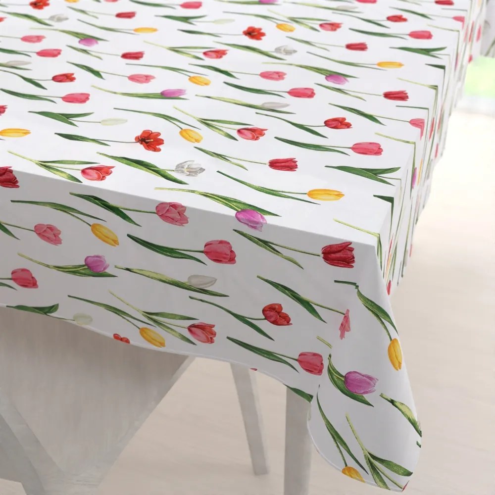 Biante Bavlnený obdĺžnikový obrus Sandra SA-506 Tulipány na bielom 80x120 cm