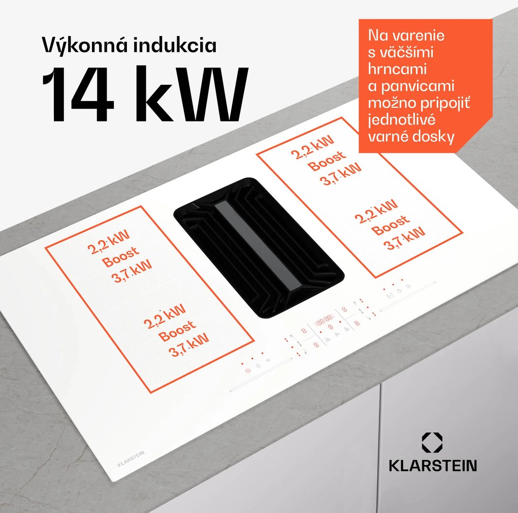 Klarstein AirJet FlexPro Down Air System, Indukčná doska + digestor, Flexi zóna, Booster