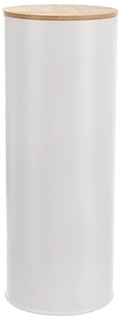 Dóza na potraviny, plechová, biela, s bambusovým viečkom - 2,7 l