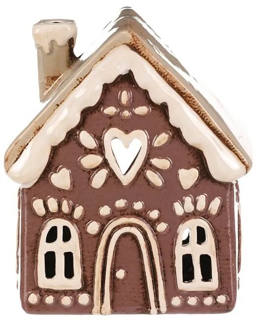 Vianočná dekorácia perníkový domček Srdce na čajovú sviečku, keramika, fialová