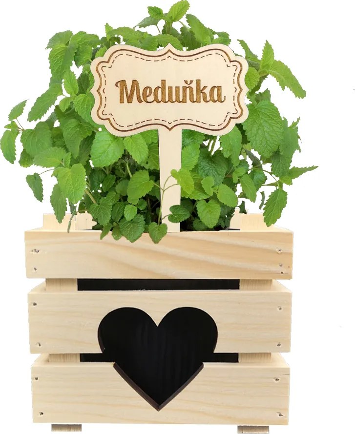 AMADEA Drevený zápich - ceduľka na bylinky Medovka, výška 20 cm, český výrobok