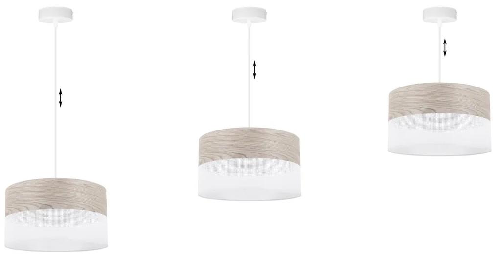 Light Home Závesné svietidlo Wood, 1x svetlobéžová dubová dýha/biele PVCové tienidlo, (fi 30cm)