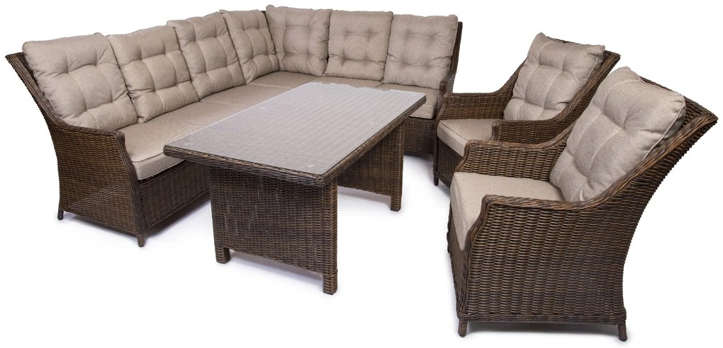 Rohová súprava BERKLEY s kreslami tmavohnedá verzia rohu: pravý roh