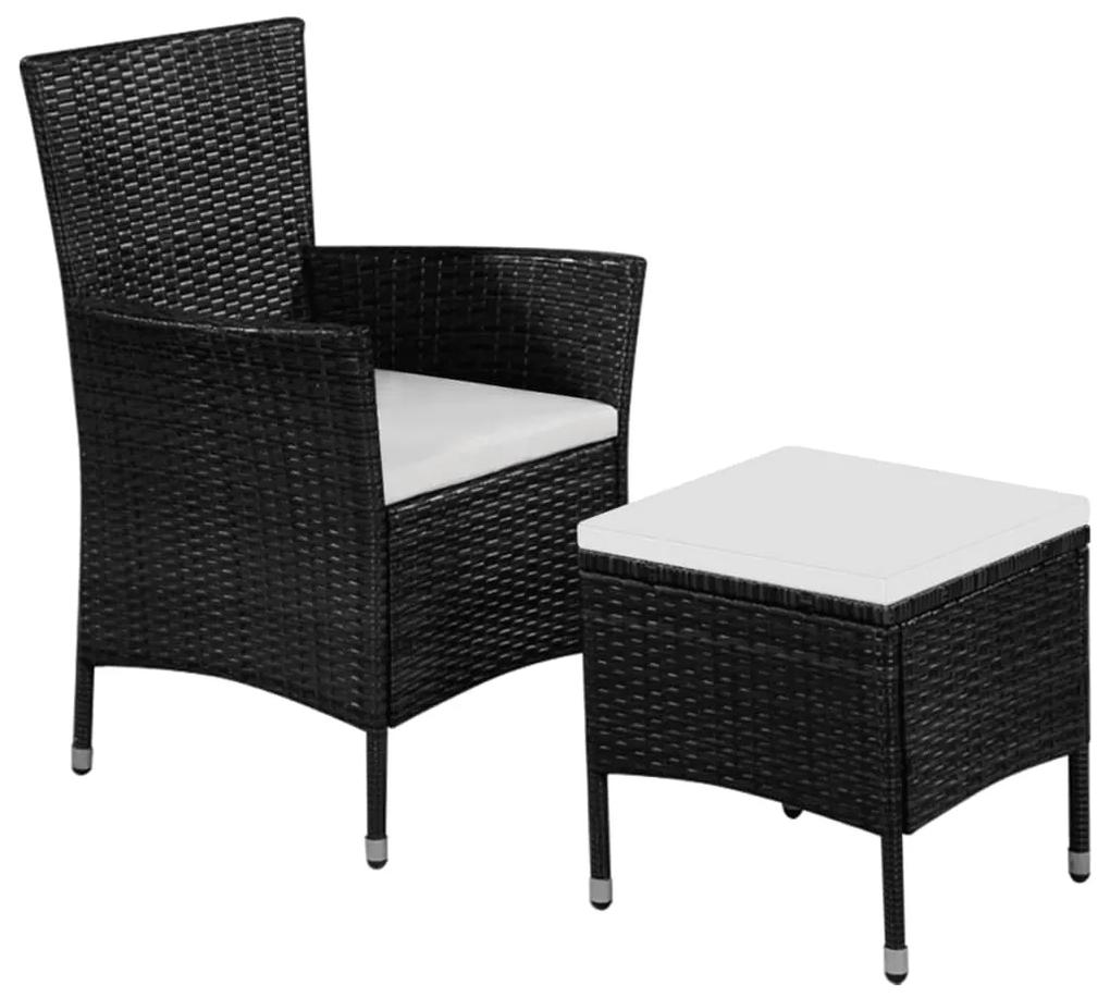 vidaXL Vonkajšia stolička a taburetka s podložkami, polyratan, čierne