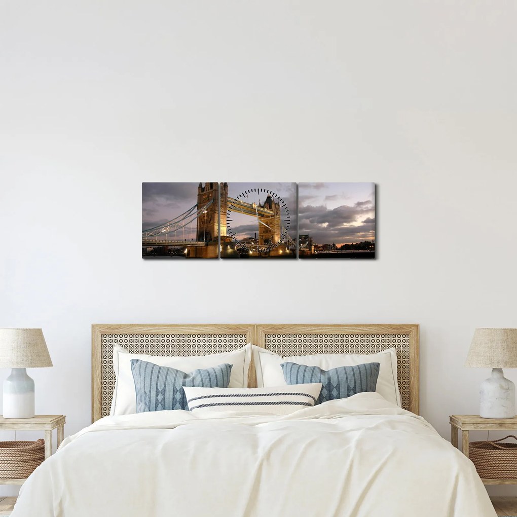 Obrázok - Tower Bridge v noci (s hodinami) (90x30 cm)