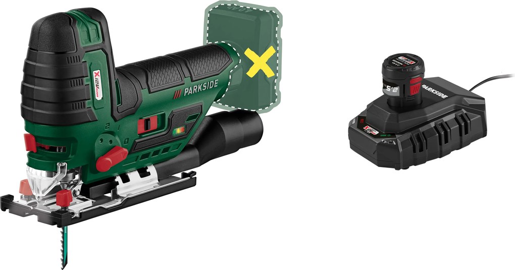 Parkside® Aku priamočiara píla 12 V Pstka 12 C3 + Akumulátor 12 V/2,5 Ah Papk 12 2.5 B1 + Nabíjačka 6 A Plgk 12 6.0 B1 (800012044)