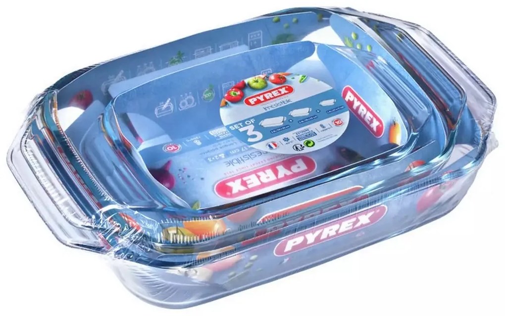 Pyrex Súprava sklenených pekáčov 3 ks, 1,4 l + 3 l + 4 l