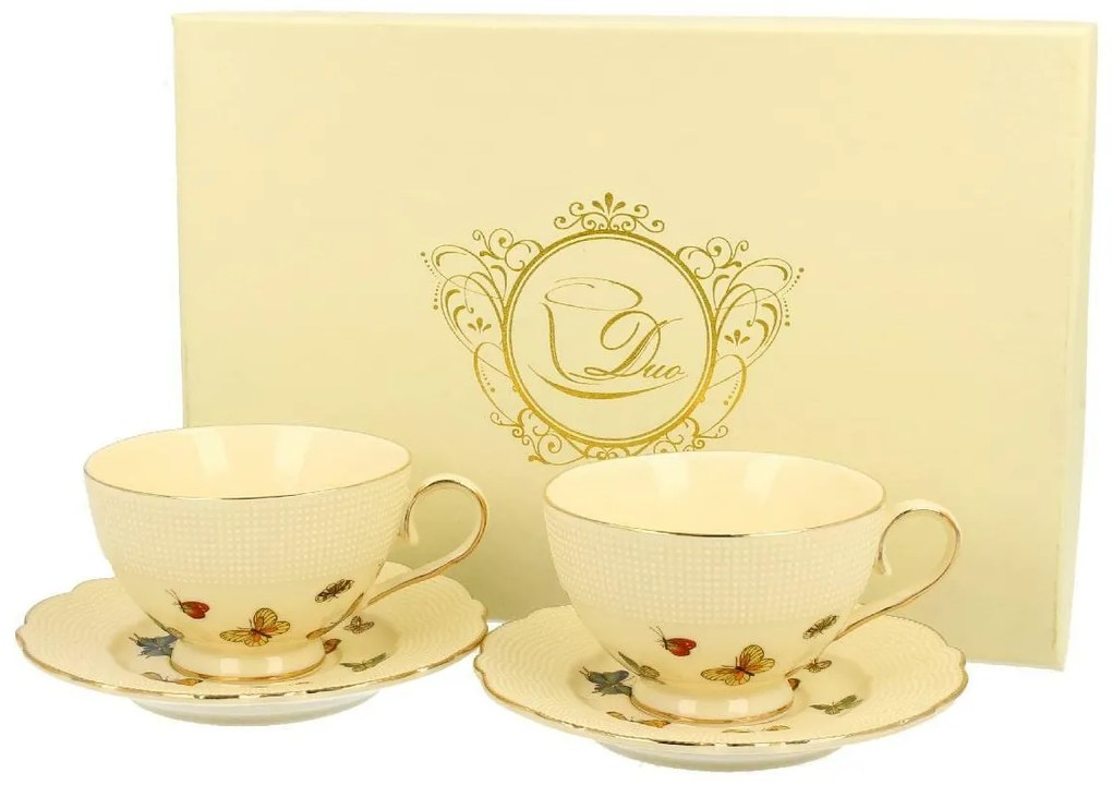 Duo Porcelánová šálka na nohe s podšálkou Ecru Butterflies 125 ml sada 2ks