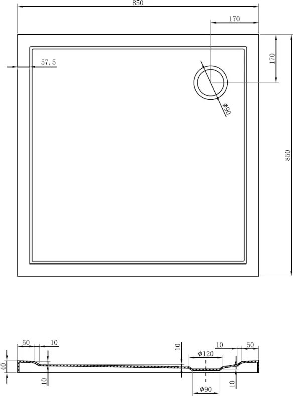 Mexen Flow štvorcová sprchová vanička slim 85 x 85 cm, čierny mat - 46S708585