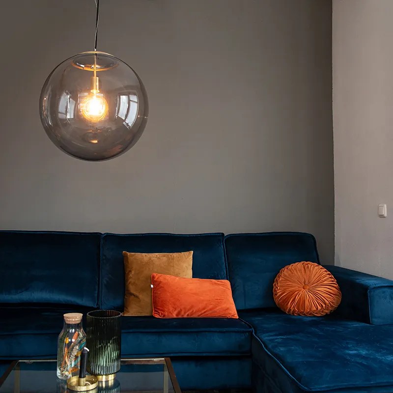 Moderné závesné svietidlo mosadz s dymovým sklom 50 cm - Ball