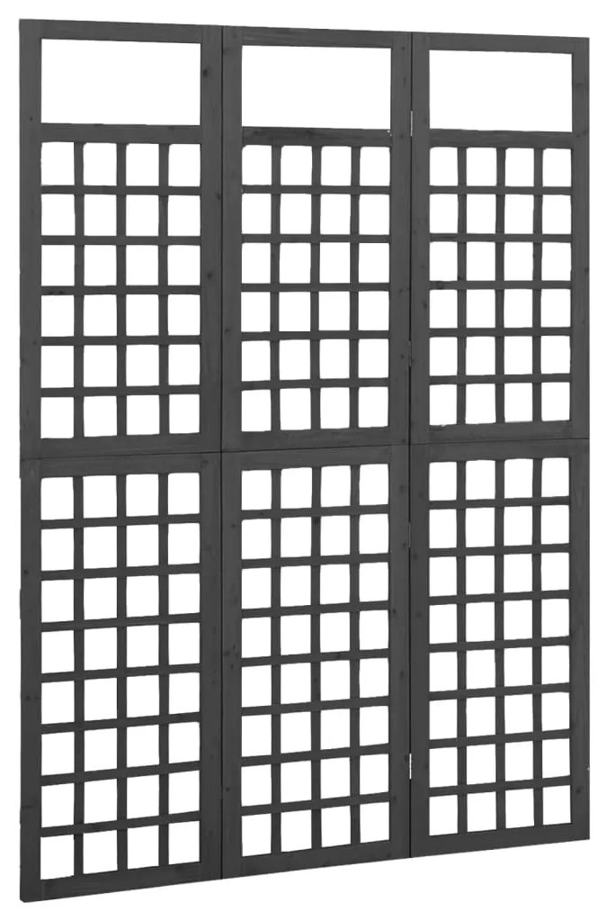 vidaXL 3-panelový paraván/mriežka masívna jedľa čierny 121x180 cm
