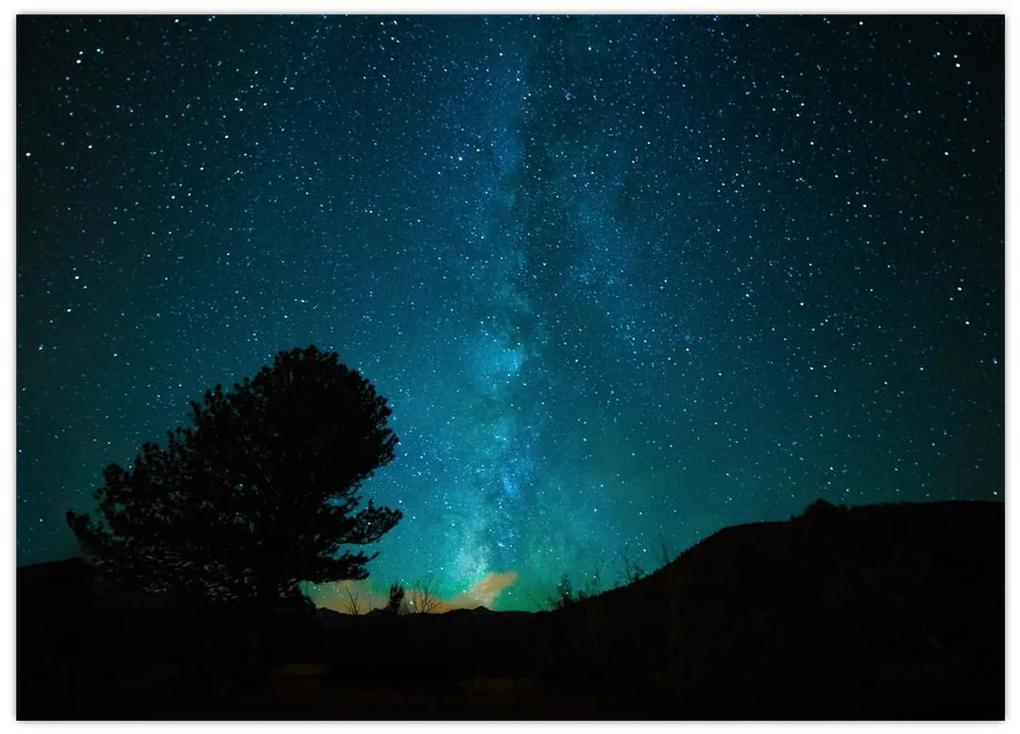 Sklenený obraz nočnej oblohy s hviezdami (70x50 cm)