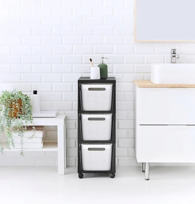 Rotho Pojazdný stojan, regál s 3 košíkmi, BRISEN TOWER, biela/antracit