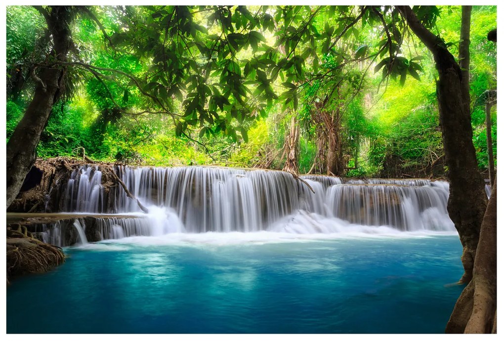 Gario Fototapeta Číry vodopád v džungli Veľkosť: 268 x 240 cm, Materiál: Samolepiaca