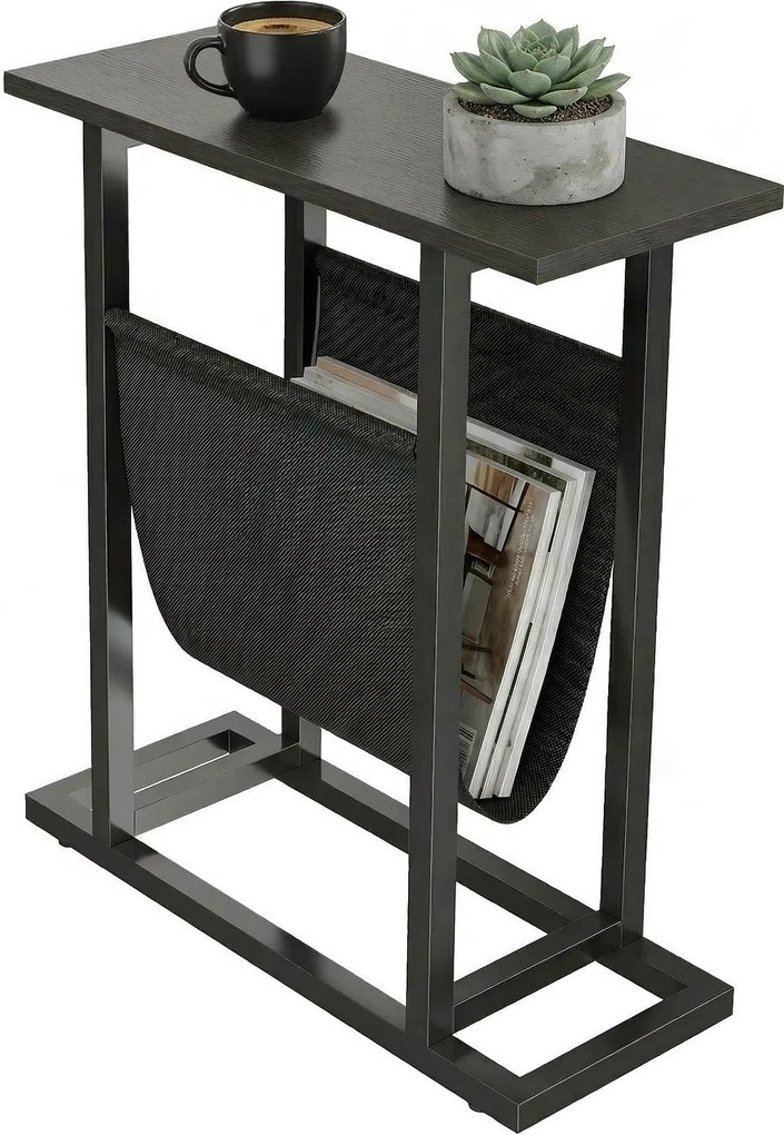 HOMCOM odkladací stolík / nočný stolík s textilným vreckom, oceľový rám, do obývačky a spálne, 49 x 19 x 55 cm | Aosom