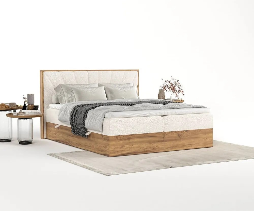 Boxspring posteľ s úložným priestorom v krémovo-prírodnej farbe 140x200 cm Asahi – Maison de Rêve