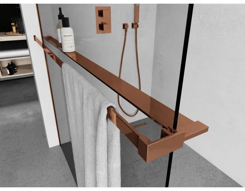 Mexen príslušenstvo, polička/držiak na uteráky pre sprchovú zástenu (max 140cm), ružové zlato, 800-02-60