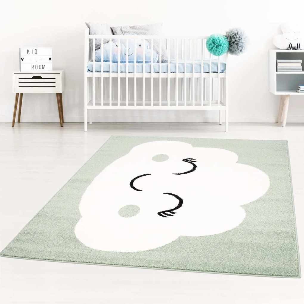 DomTextilu Pastelovo zelený koberec do detskej izby na hranie spiaci mráčik 42034-197433