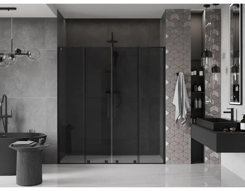 Mexen Velar L Duo, posuvné sprchové dvere do otvoru 180 cm, 8mm šedé sklo, čierna matná, 871-180-003-42-70